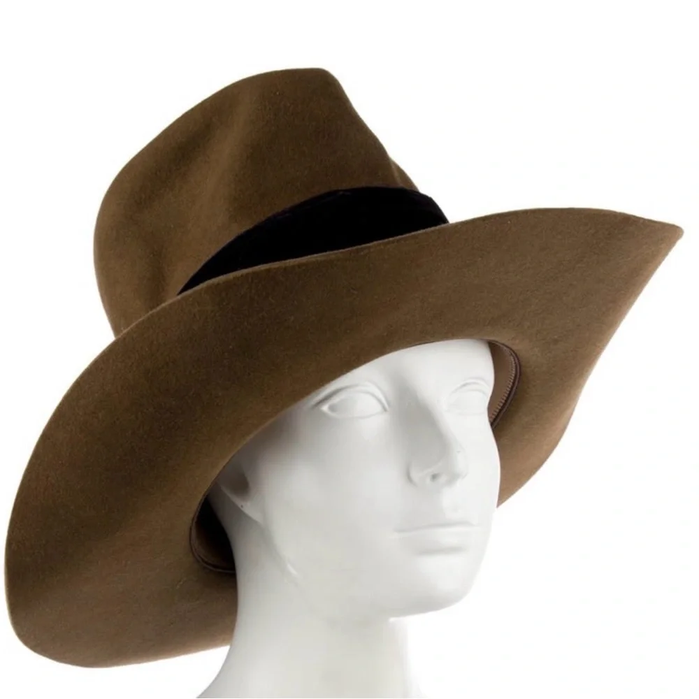 Teressa Foglia Wool Tall Crown Custom Fedora Western Cowboy Hat Brown and Purple - Picture 9 of 10